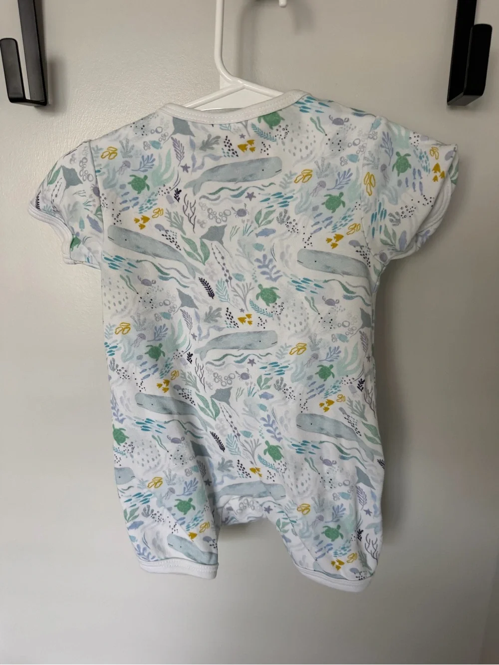Boutique Baby Ocean Print Short Sleeve One-Piece - White with Blue & Green